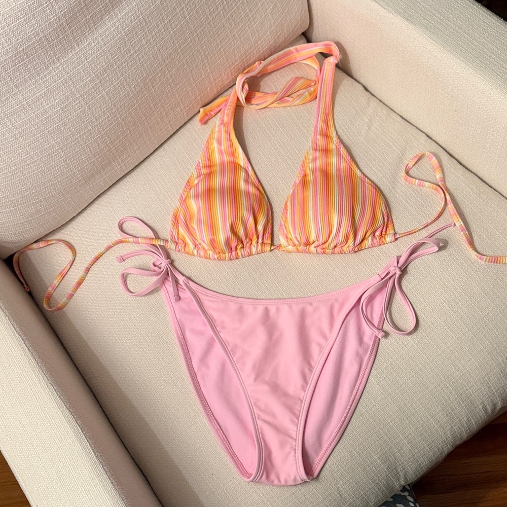 Wild Fable Striped Pink and Yellow Bikini Set